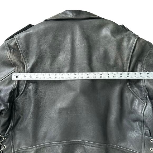 Echtes Leder VTG Biker Moto Belted Lined Distressed‎ Black Leather Jacket 52 XL - Picture 14 of 14